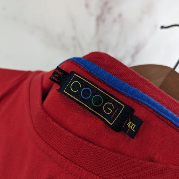 Coogi T Shirt Mens 4XL Red Embroidered Logo Long Sleeve Spellout Vtg Rare Tee - Picture 2 of 13